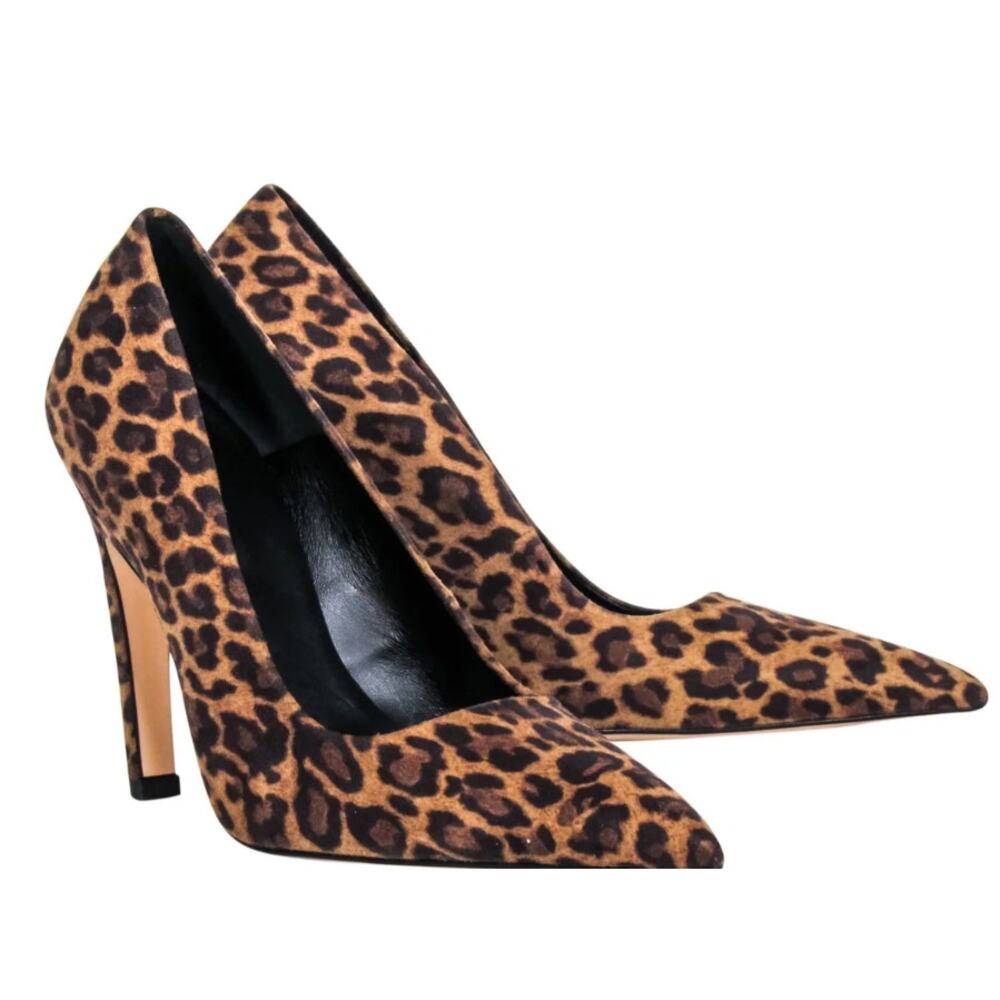 Good American $125 Tan & Brown Leopard Print Pointed Toe Pumps Heel Shoe Sz 9 - Picture 2 of 11